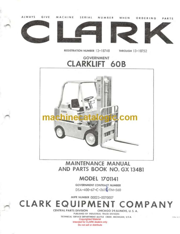 Clark Clarklift 60B Forklift Parts Manual (GX134B1)