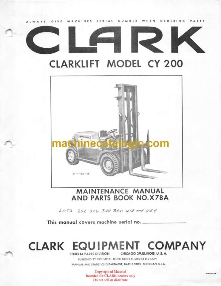 Clark Clarklift CY200 Forklift Parts Manual (X78A)