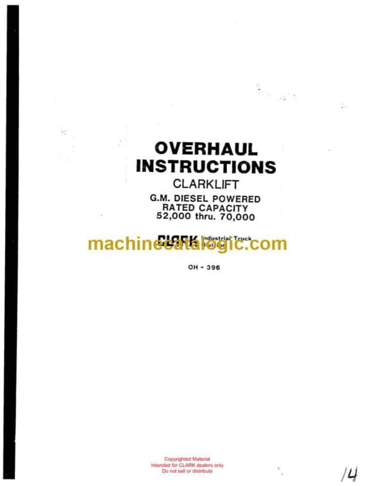 Clark Clarklift G.M. Diesel Powered Overhaul Instructions (OH396)