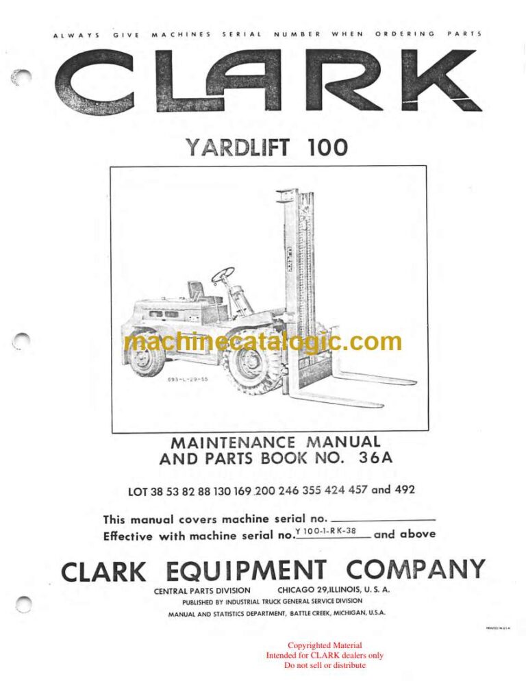 Clark Yardlift 100 Forklift Parts Manual (36A)