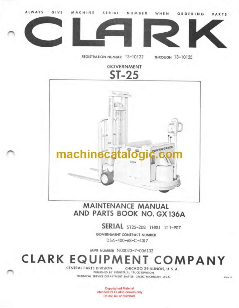 Clark ST25 Forklift Parts Manual (GX136A)