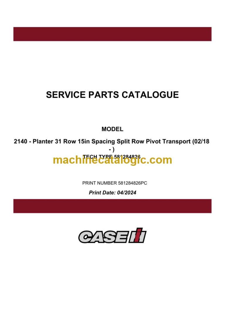 Case 2140 Planter 31 Row 15in Spacing Split Row Pivot Transport Service Parts Catalogue