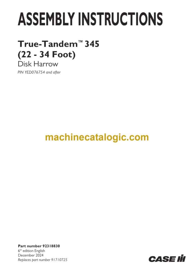 Case True-Tandem 345 22-34 Foot Disk Harrow Assembly Instructions