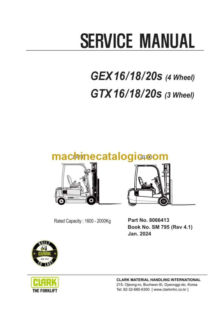 Clark GEX16, GEX18, GEX20s, GTX16, GTX18, GTX20s Forklift Service Manual (SM795)