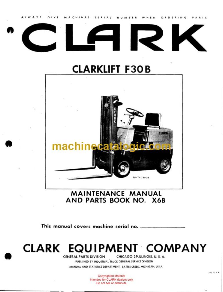 Clark Clarklift F30B Forklift Parts Manual (X6B)