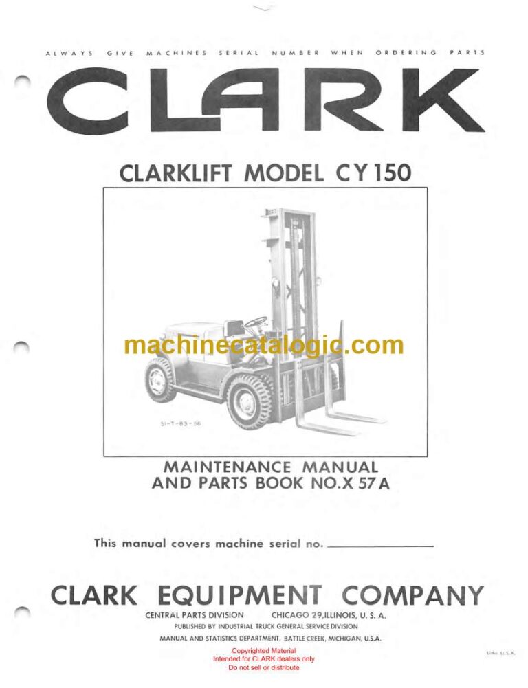 Clark Clarklift CY150 Forklift Parts Manual (X57A)