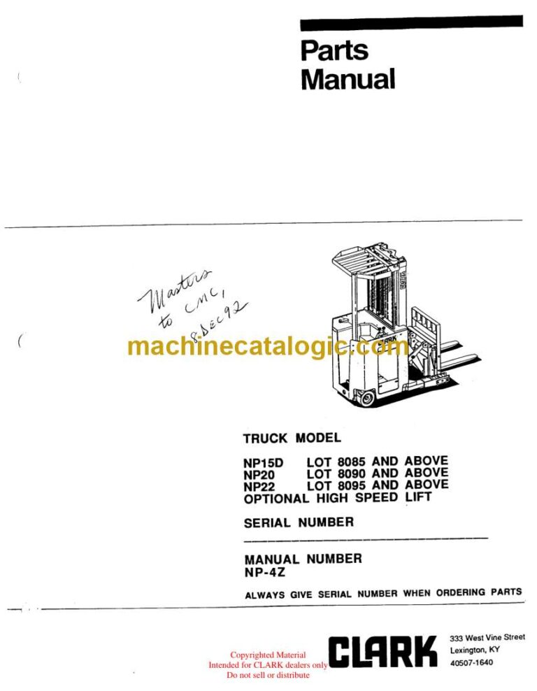 Clark NP15D, NP20, NP22 High Speed Lift Parts Manual (NP-4Z)
