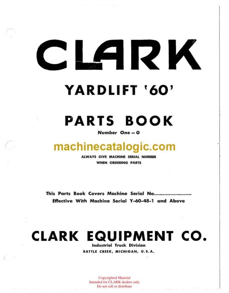 Clark Yardlift 60 Parts Manual (Yardlift_60_No_1G)