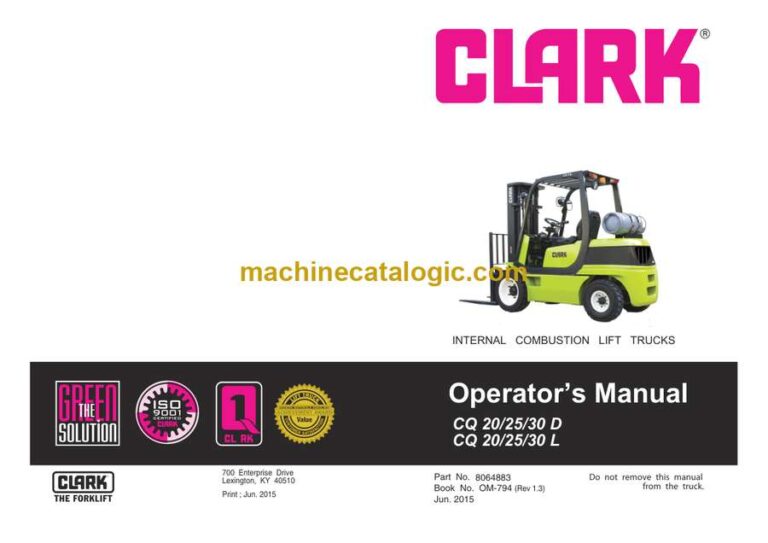 Clark CQ20, CQ25, CQ30 D,L Forklift Operators Manual (OM-794)