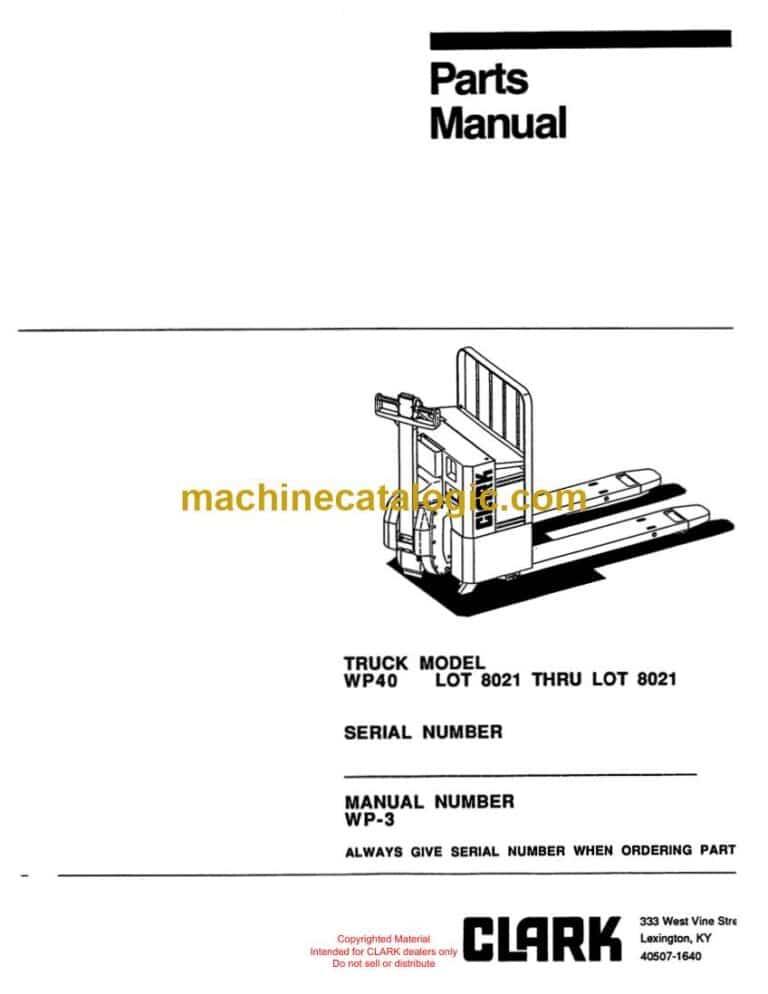Clark WP40 Palletjack Parts Manual (WP-3, WP-4, WP-5, WP-6, WP-7)