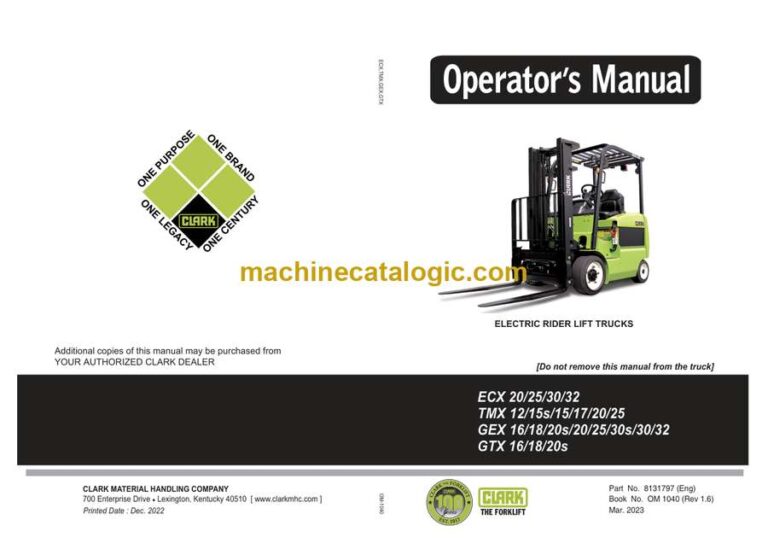 Clark ECX20, 25, 30, 32, TMX12, 15s, 15, 17, 20, 25, GEX16, 18, 20s, 20, 25, 30s, 30, 32, GTX16, 18, 20s Operators Manual (OM-1040)
