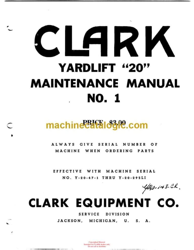 Clark Yardlift 20 No.1 Maintenance Manual