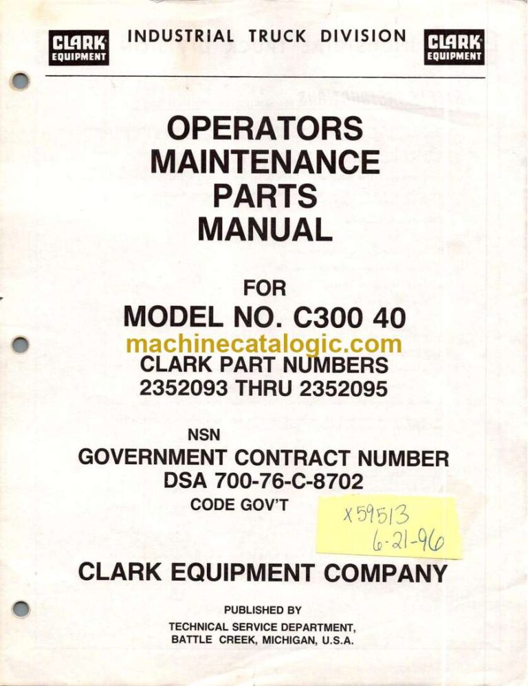 Clark C300-40 Forklift Operators, Maintenance and Parts Manual (2352093-95)