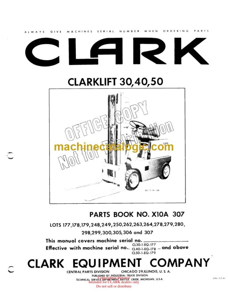 Clark Clarklift 30, 40, 50 Forklift Parts Manual (X10A)