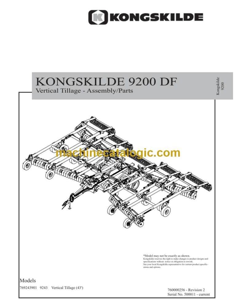 Kongskilde 9200 DF Vertical Tillage Assembly and Parts Manual