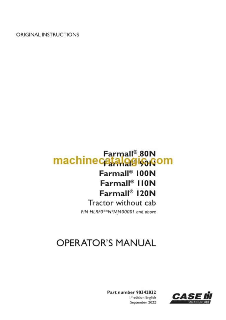 Case Farmall 80N, 90N, 100N, 110N, 120N Tractor Operator Manual