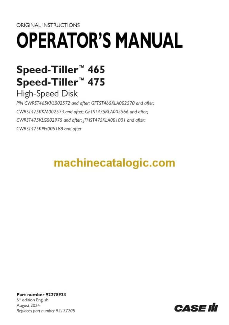 Case Speed-Tiller 465, 475 High-Speed Disk Operator Manual