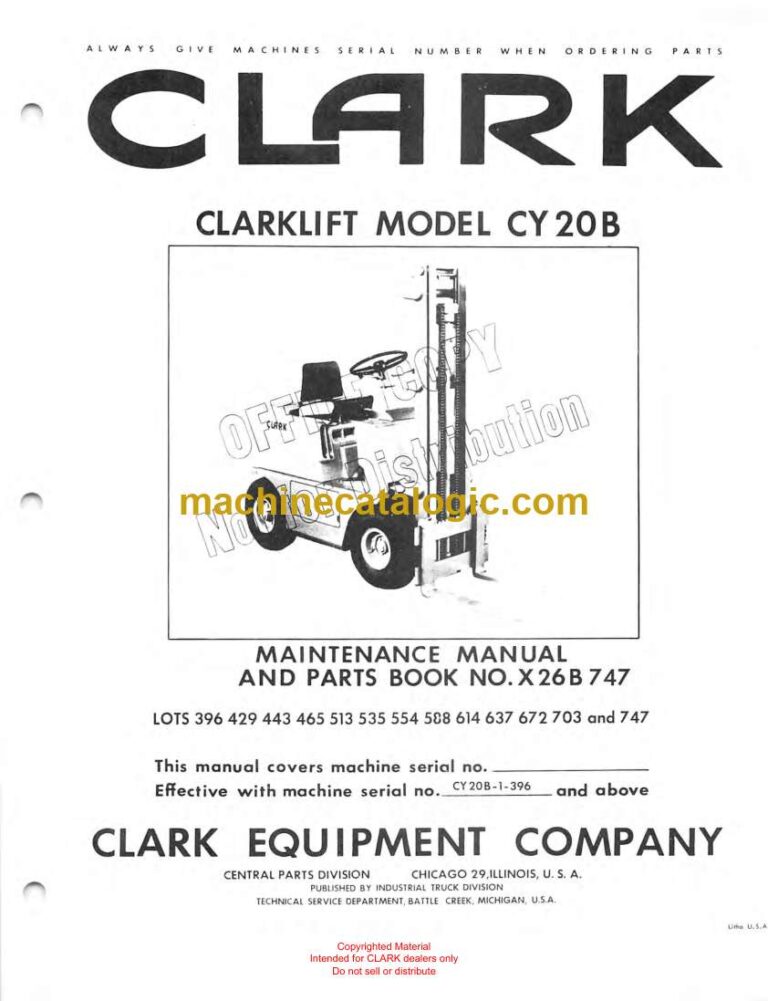 Clark Clarklift CY20B Forklift Parts Manual (X26B)