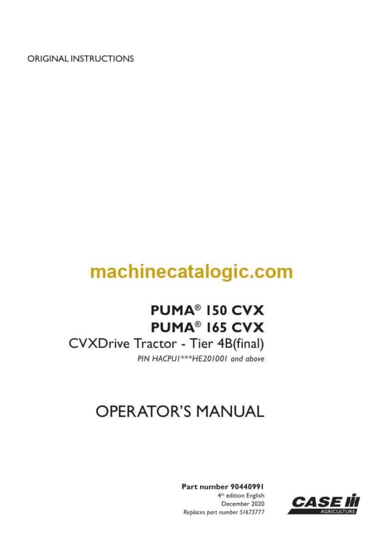 Case Puma 150CVX, 165CVX Tier 4B Final Drive Tractor Operator Manual