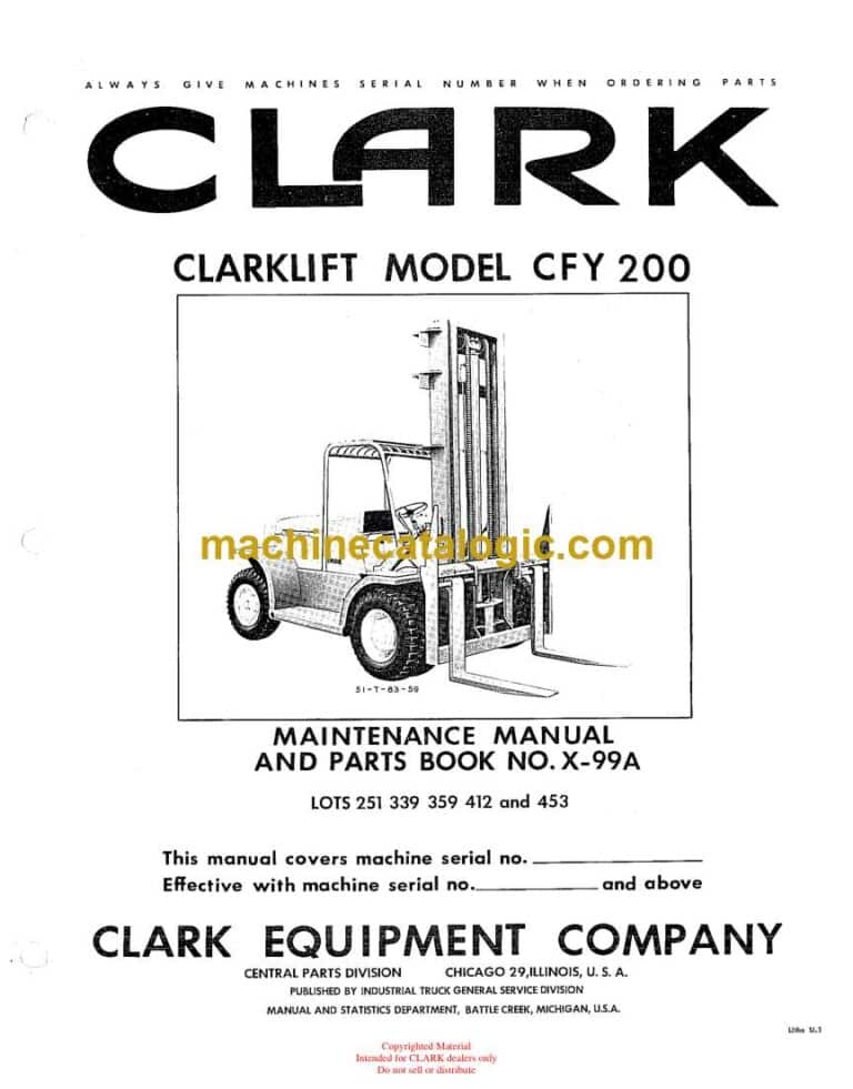 Clark Clarklift CFY200 Forklift Parts Manual (X-99A)