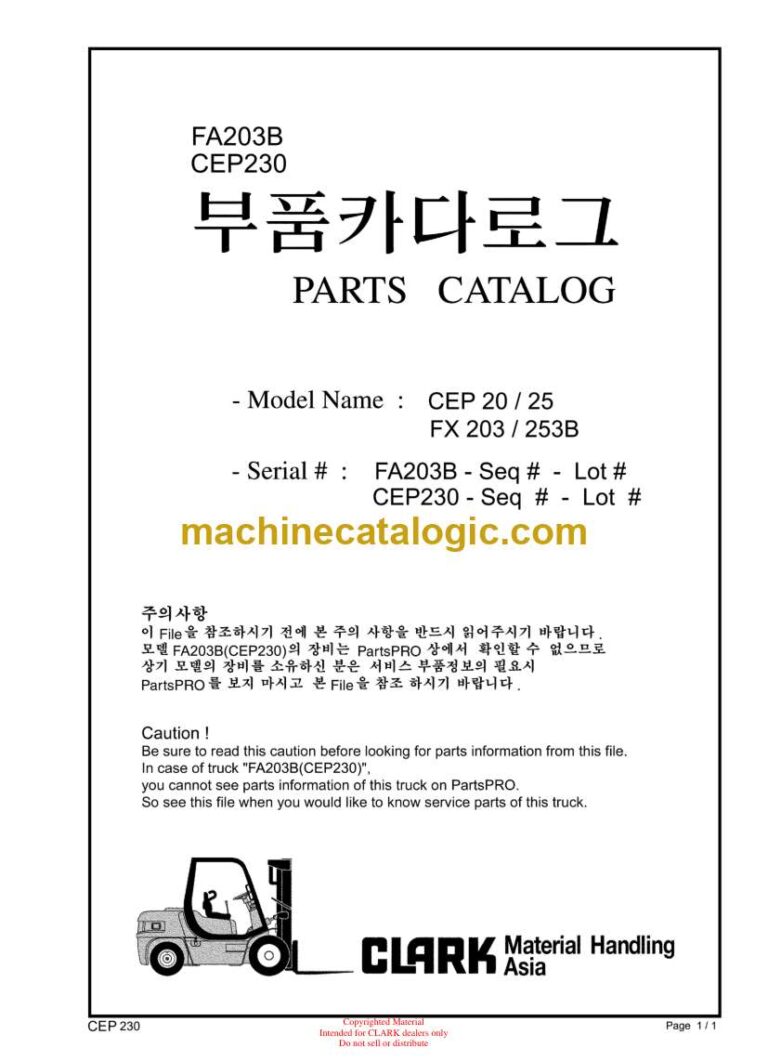 Clark CEP20, CEP25, FX203, FX253B Forklift Parts Manual (CEP230)