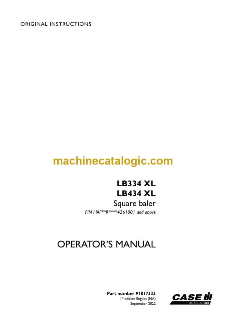 Case LB334XL, LB434XL Square Baler Operator Manual (91817333)
