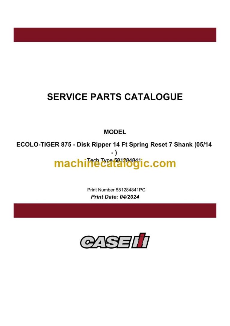 Case Ecole-Tiger 875 Disk Ripper 14 Ft Spring Reset 7 Shank Service Parts Catalogue