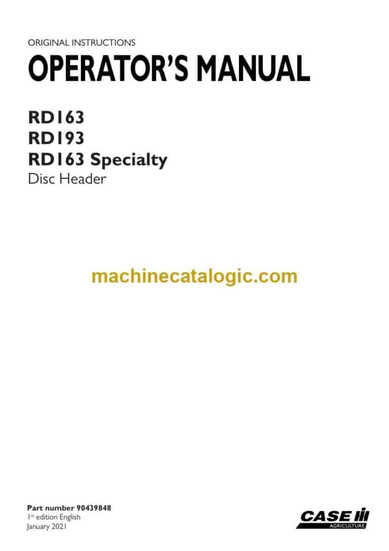 Case RD163, RD193, RD163 Specialty Disc Header Operator Manual