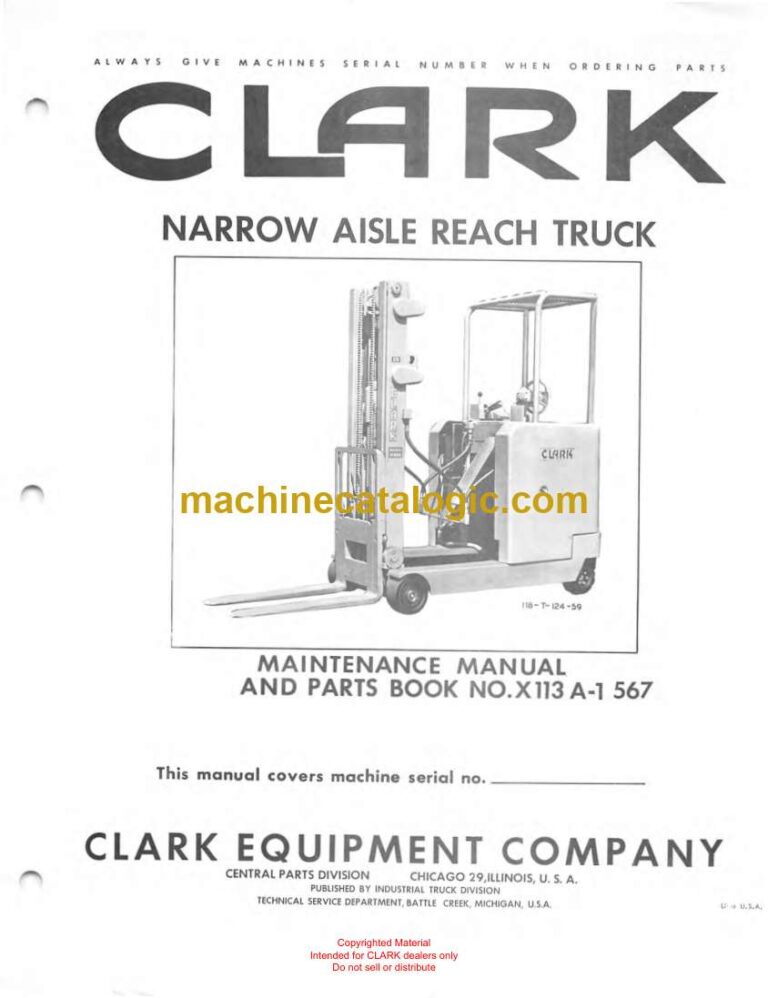 Clark Narrow Aisle Reach Truck Forklift Parts Manual (X113A1)