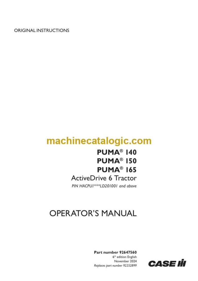 Case Puma 140, 150, 165 ActiveDrive 6 Tractor Operator Manual
