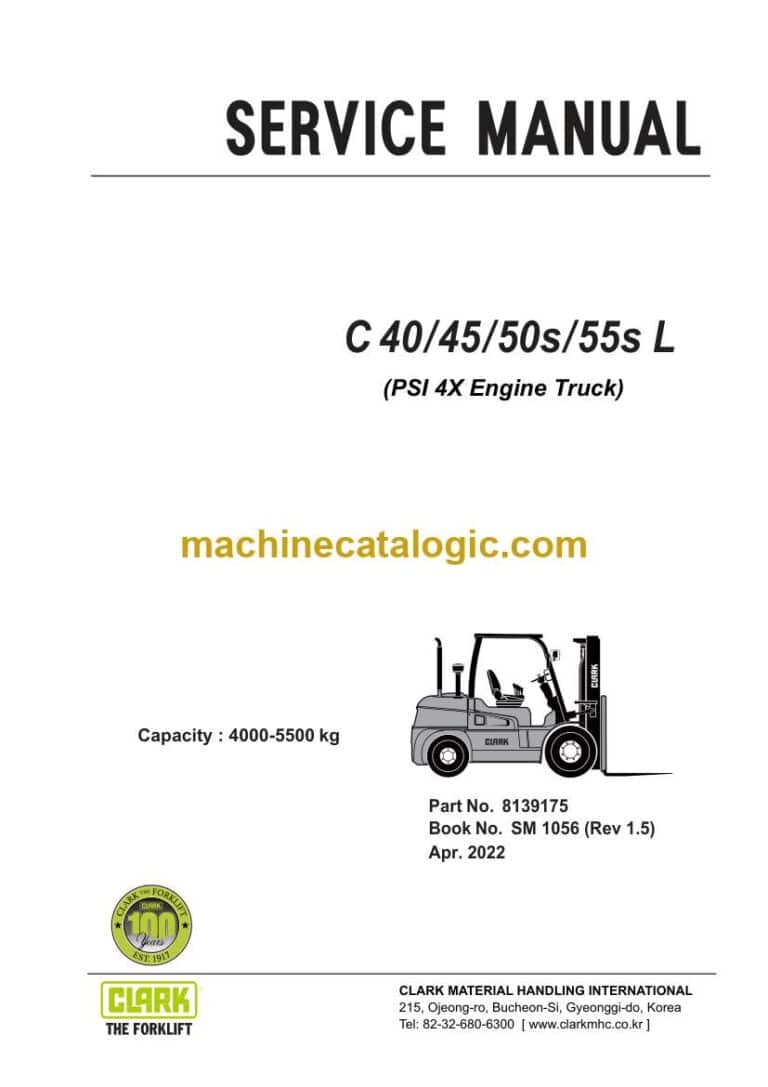 Clark C40, C45, C50s, c55s L PSI 4X Engine Truck Forklift Service Manual (SM1056)