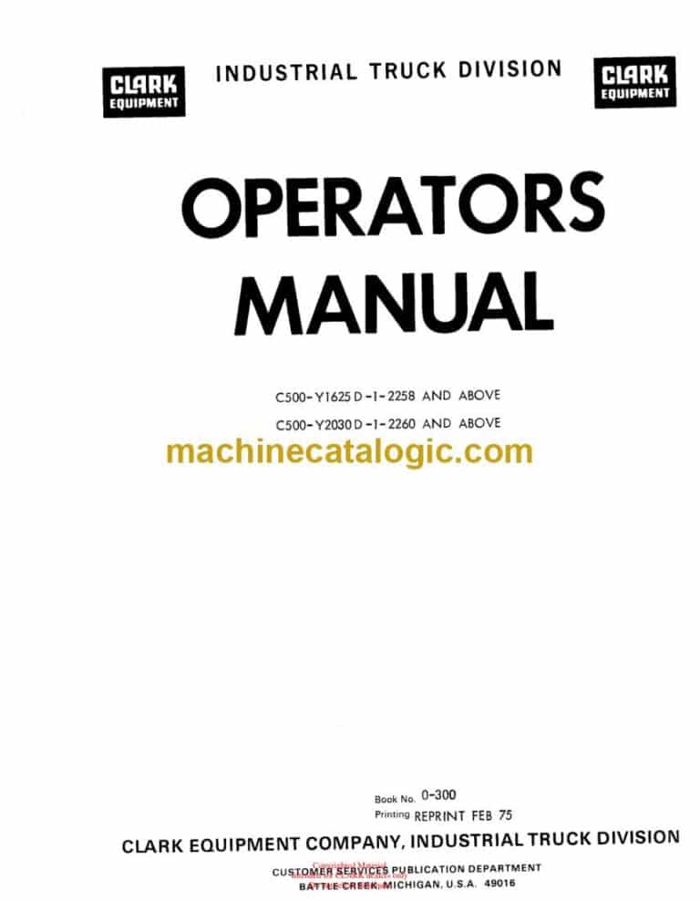 Clark C500-Y1625D-1, C500-Y2030D-1 Forklift Operators Manual (O-300)