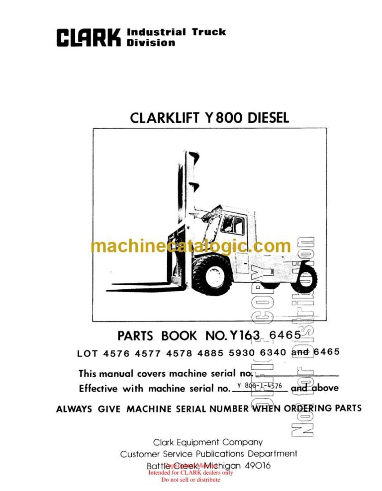 Clark Clarklift Y800 Diesel Forklift Parts Manual (Y163_Y800)