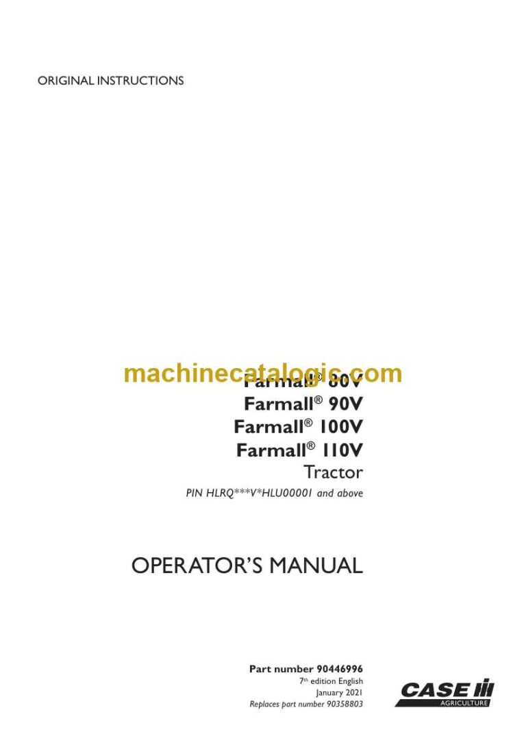 Case Farmall 80V, 90V, 100V, 110V Tractor Operator Manual