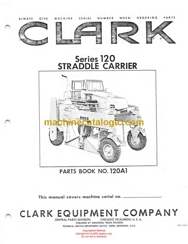 Clark Series 120 Straddle Carrier Parts Manual (X120A1)