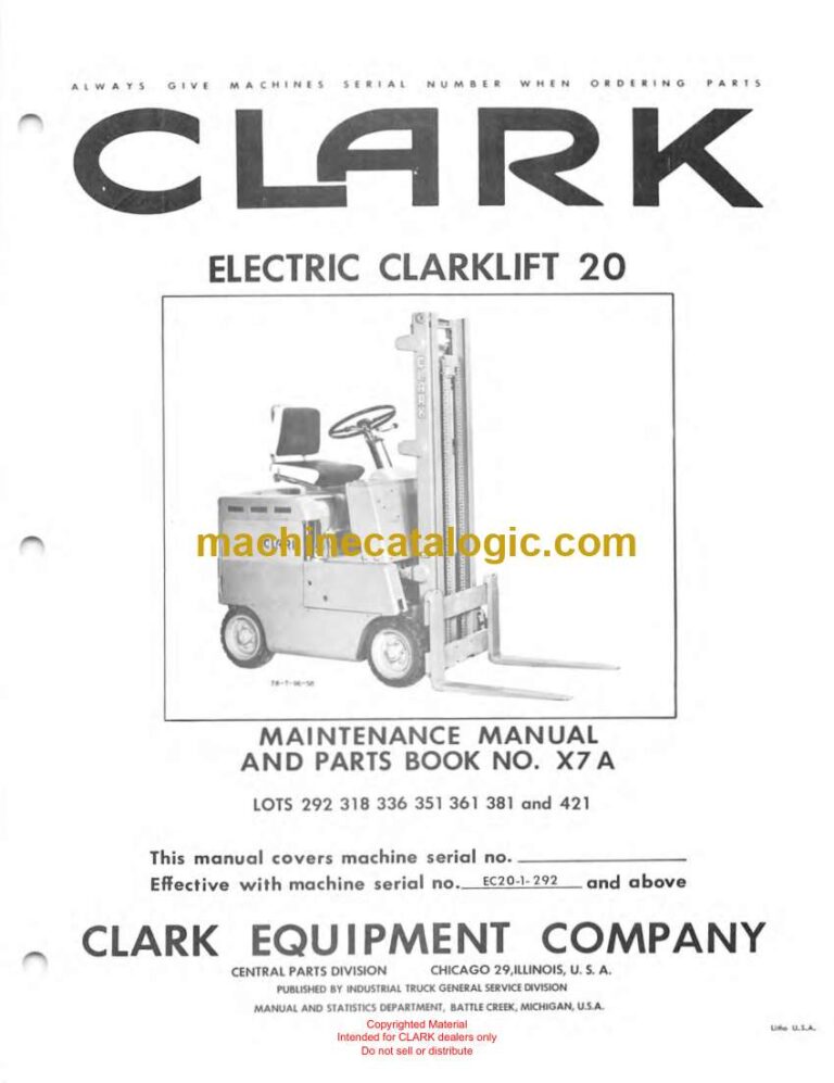 Clark Electric Clarklift 20 Forklift Parts Manual (X7A)