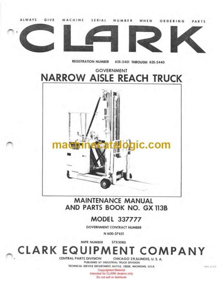 Clark Narrow Aisle Reach Truck Parts Manual (GX113B)