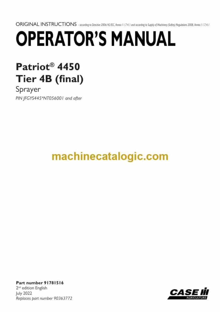 Case Patriot 4450 Tier 4B Final Sprayer Operator Manual (91781516)