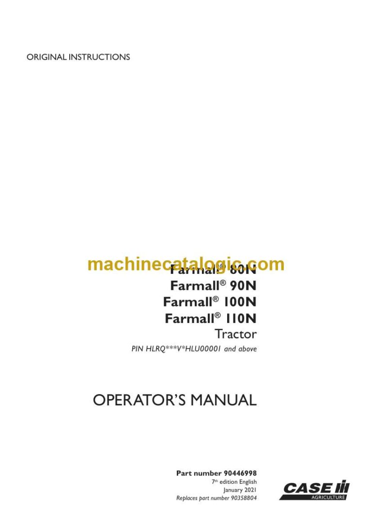 Case Farmall 80N, 90N, 100N, 110N Tractor Operator Manual