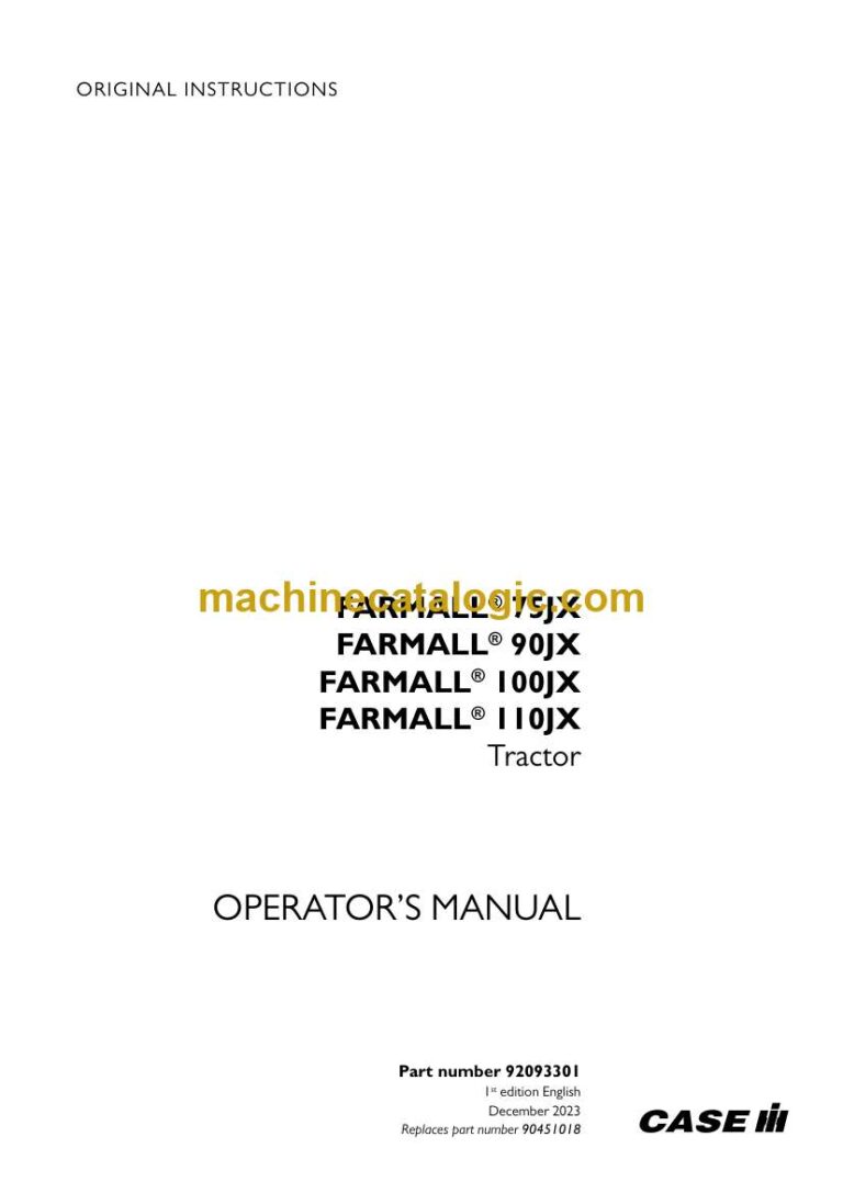 Case Farmall 75JX, 90JX, 100JX, 110JX Tractor Operator Manual