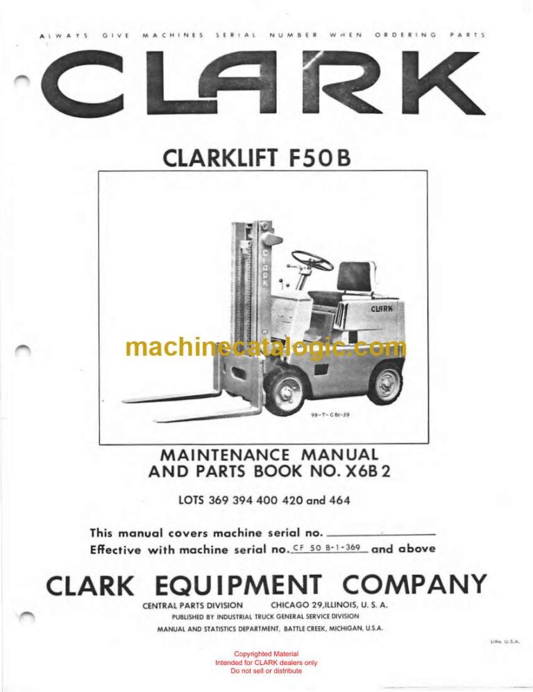Clark Clarklift F50B Forklift Parts Manual (X6B2)