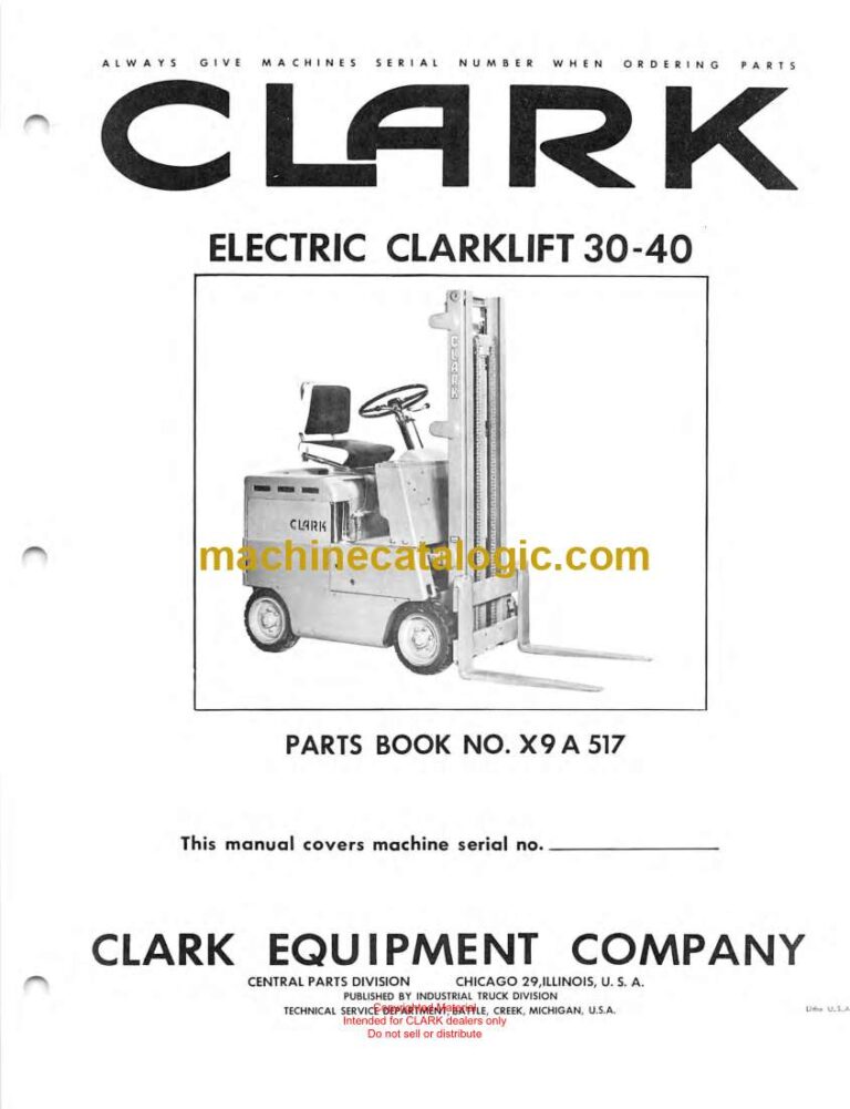 Clark Electric Clarklift 30 and 40 Forklift Parts Manual (X9A)