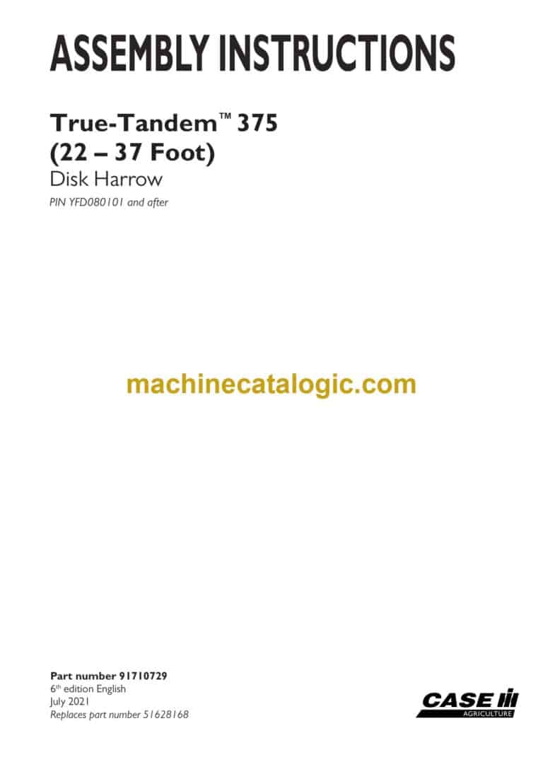 Case True-Tandem 375 22–37 Foot Disk Harrow Assembly Instructions