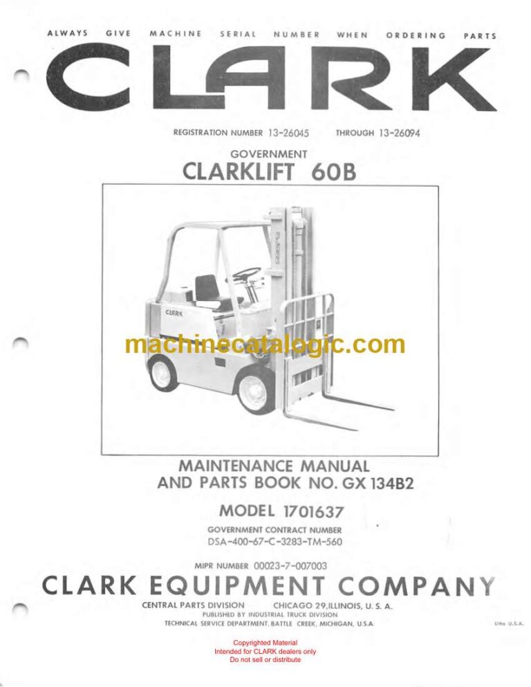 Clark Clarklift 60B Forklift Parts Manual (GX134B2)