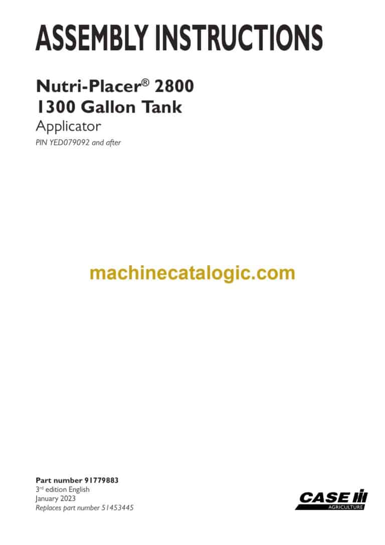 Case Nutri-Placer 2800, 1300 Gallon Tank Applicator Assembly Instructions