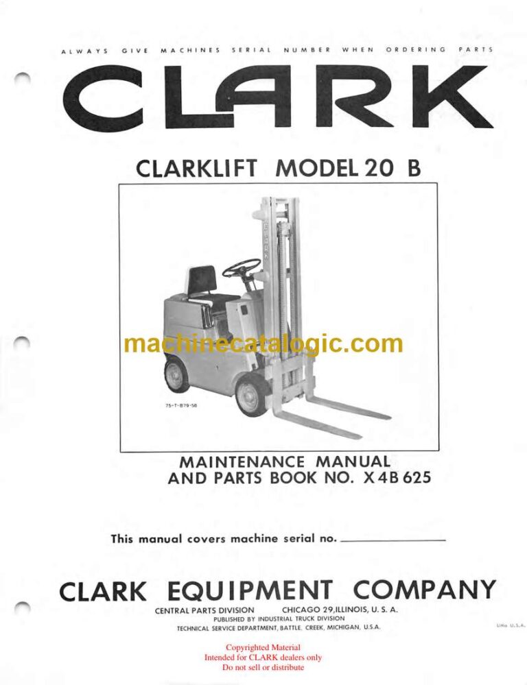 Clark Clarklift Model 20B Forklift Parts Manual (X4B_625)