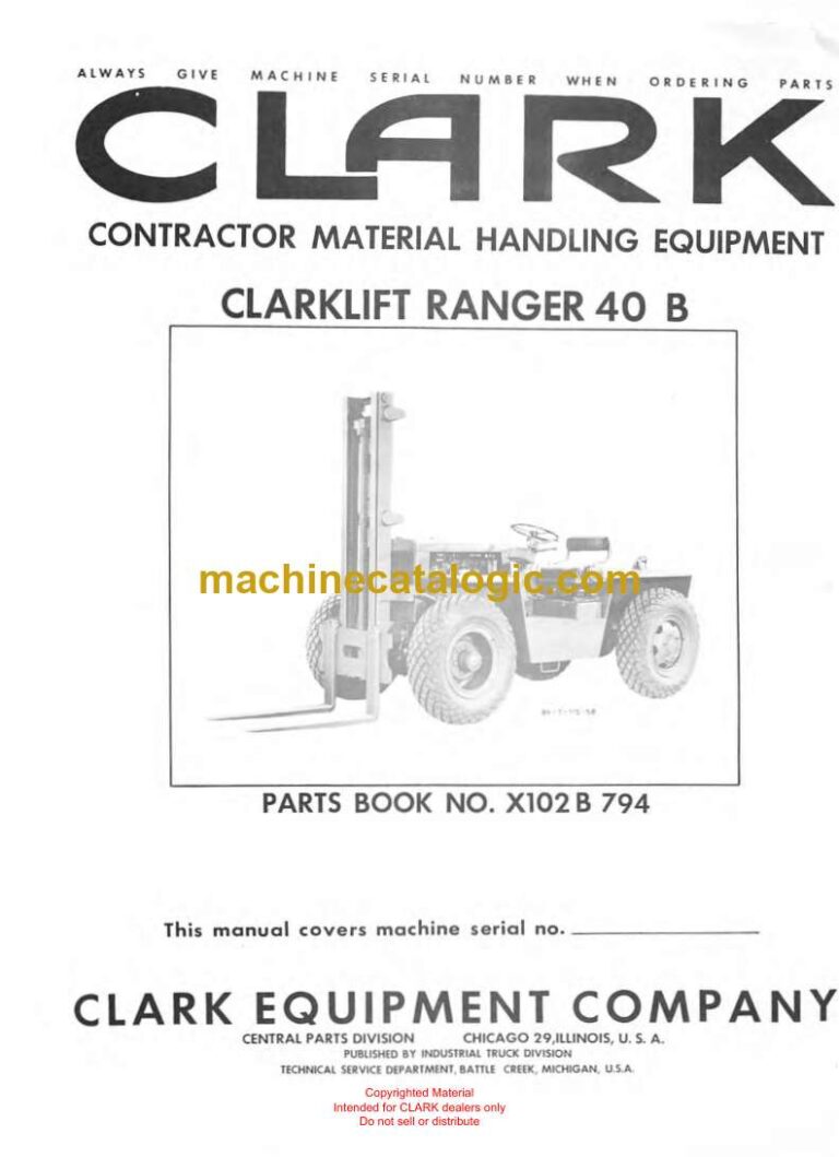 Clark Clarklift Ranger 40B Forklift Parts Manual (X102B)