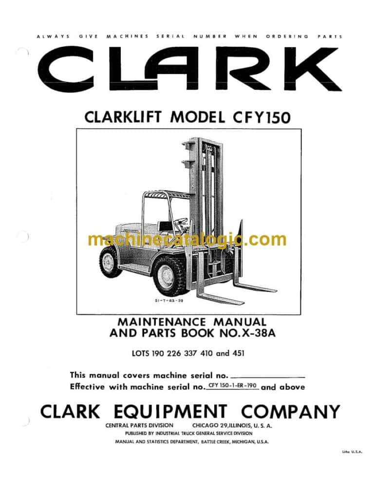 Clark Clarklift CFY150 Forklift Parts Manual (X38A)