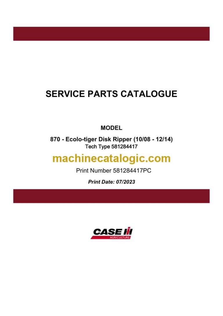 Case 870 Ecolo-Tiger Disk Ripper Service Parts Catalogue