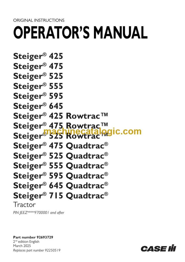 Case Steiger 425, 475, 525 Rowtrac Tractor Operators Manual